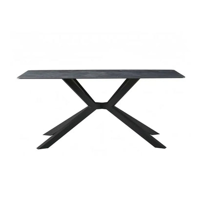 Dining Table Rectangular Shape Green Sintered Stone Top Powder Coated Iron Legs