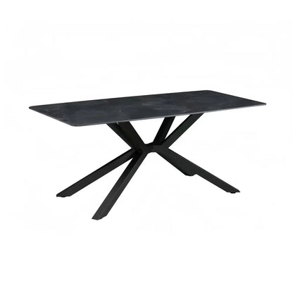 Dining Table Rectangular Shape Green Sintered Stone Top Powder Coated Iron Legs