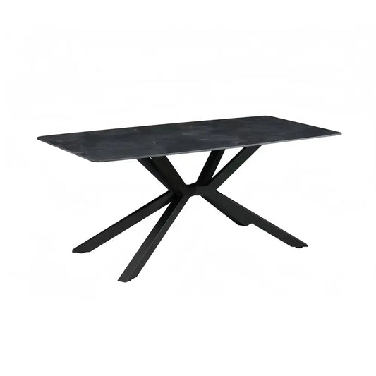 Dining Table Rectangular Shape Green Sintered Stone Top Powder Coated Iron Legs