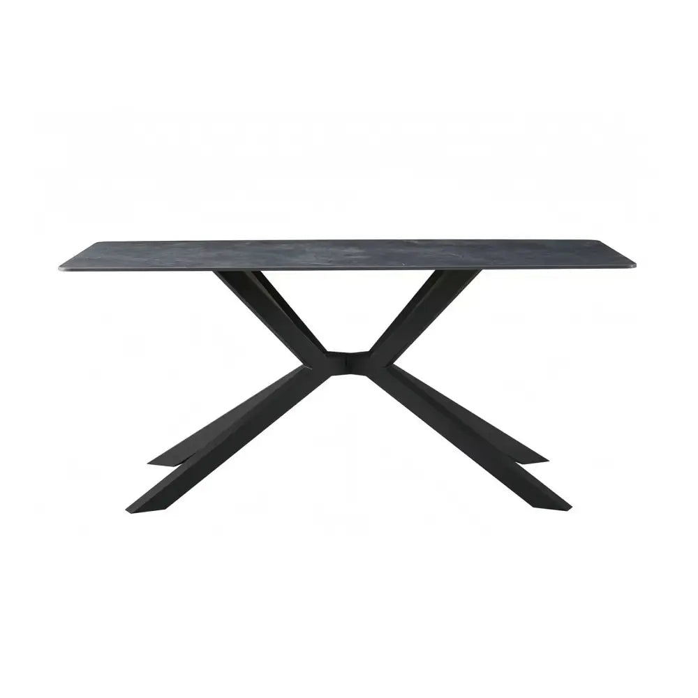 Dining Table Rectangular Shape Green Sintered Stone Top Powder Coated Iron Legs