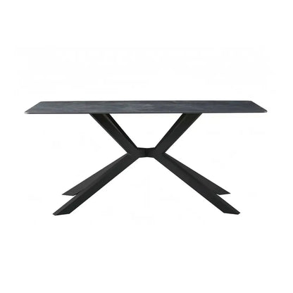 Dining Table Rectangular Shape Green Sintered Stone Top Powder Coated Iron Legs