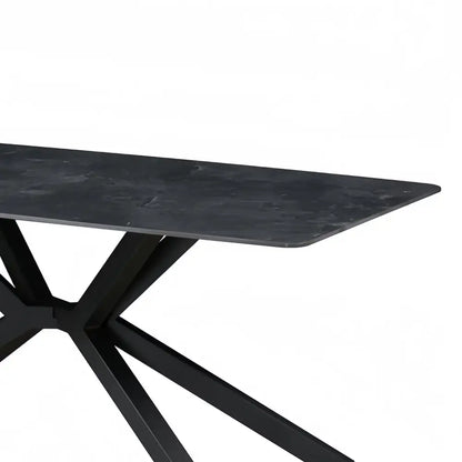 Dining Table Rectangular Shape Green Sintered Stone Top Powder Coated Iron Legs
