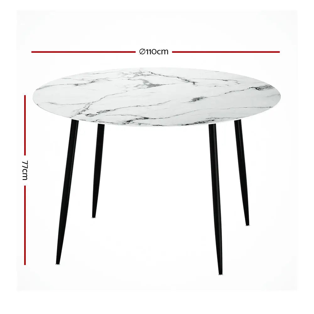 Dining Table Round Marble Effect 110cm