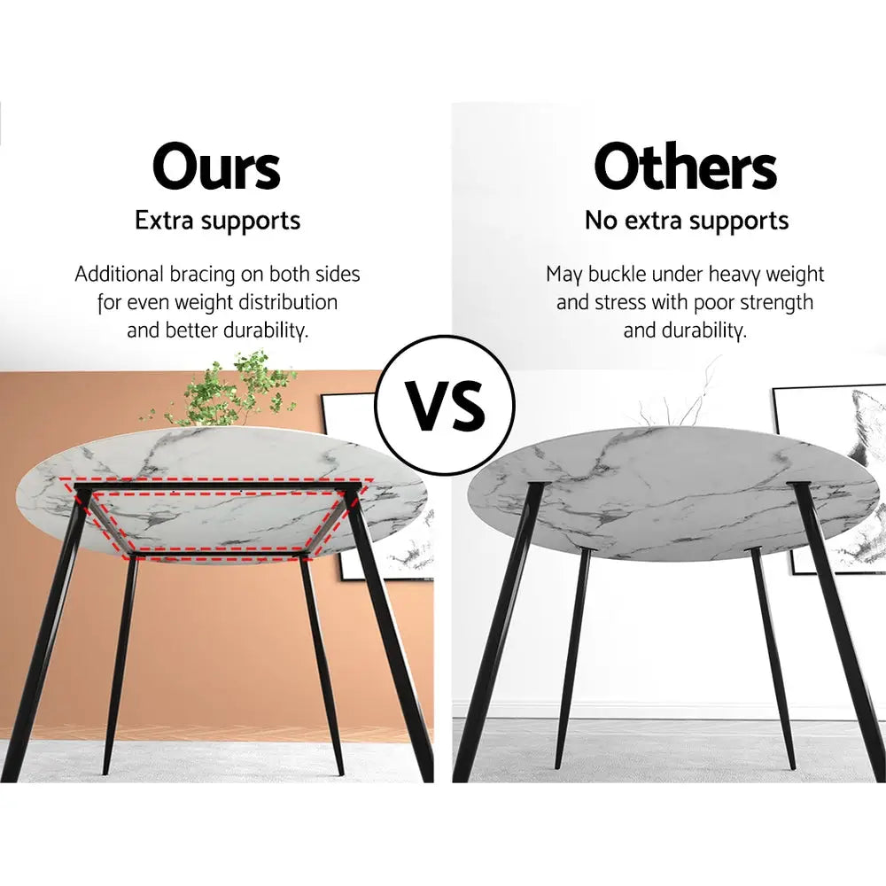 Dining Table Round Marble Effect 110cm
