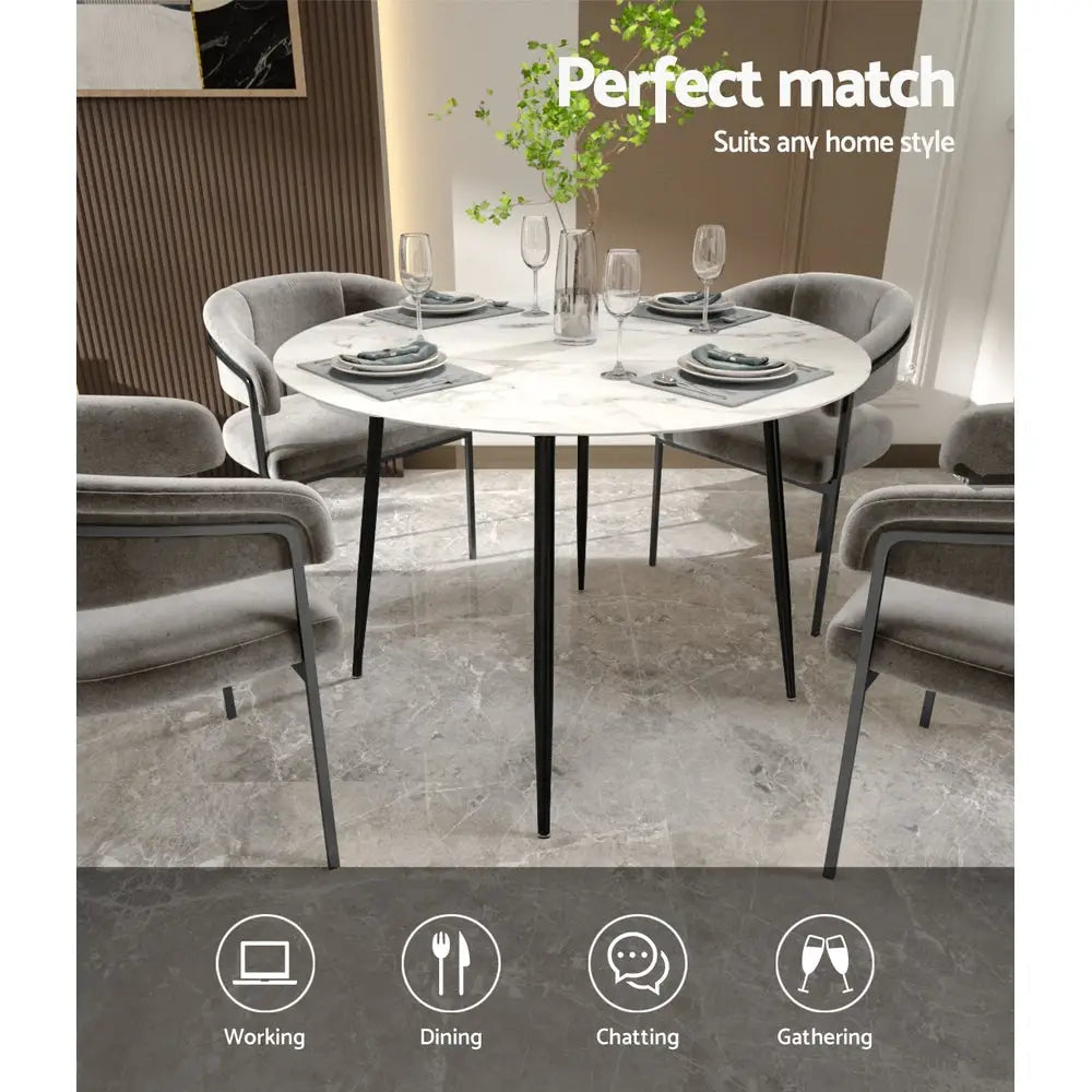 Dining Table Round Marble Effect 110cm