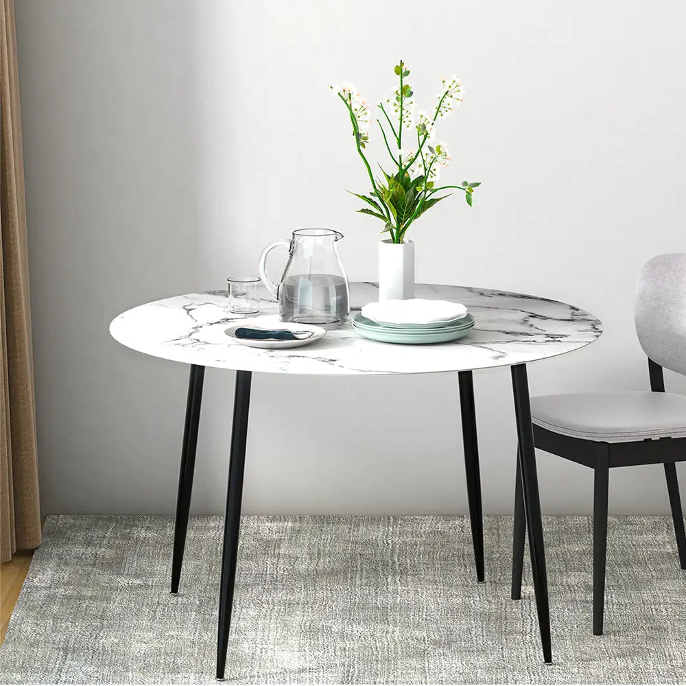 Dining Table Round Marble Effect 110cm