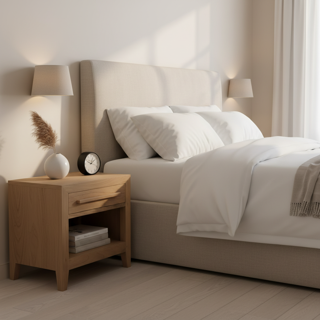 Dion 1-Drawer Solid Mindi Bedside Table (Natural)