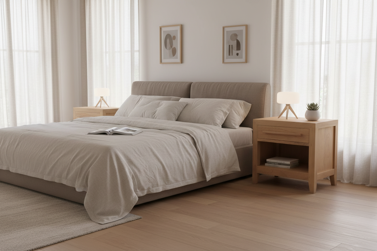 Dion 1-Drawer Solid Mindi Bedside Table (Natural)
