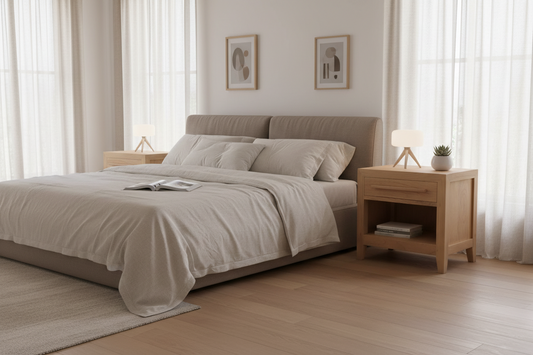 Dion 1-Drawer Solid Mindi Bedside Table (Natural)