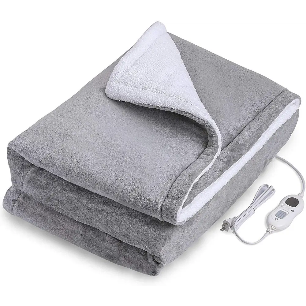 Double-side Flannel Heated Electric Throw Rug Blanket Fast Heating Warm Washable Grey