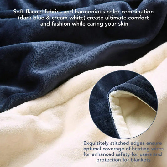Double-side Flannel Heated Electric Throw Rug Blanket Fast Heating Warm Washable Blue
