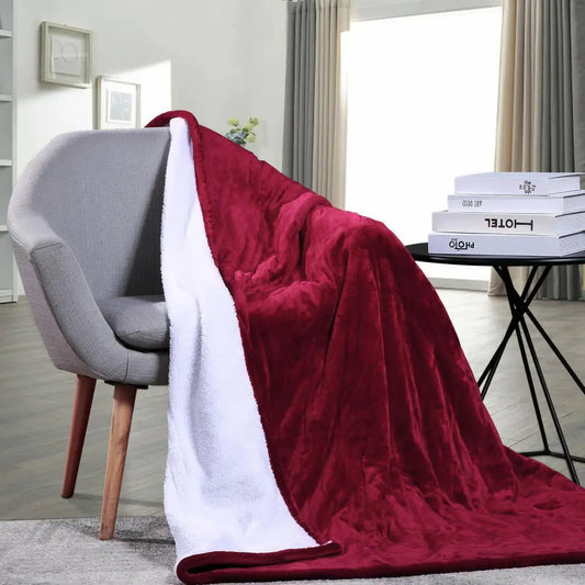 Double-side Flannel Heated Electric Throw Rug Blanket Fast Heating Warm Washable Red