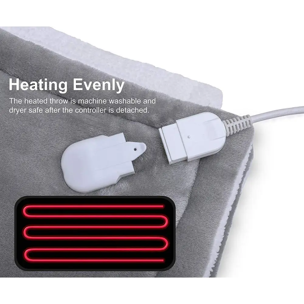 Double-side Flannel Heated Electric Throw Rug Blanket Fast Heating Warm Washable Grey
