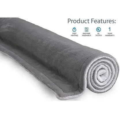Double-side Flannel Heated Electric Throw Rug Blanket Fast Heating Warm Washable Grey