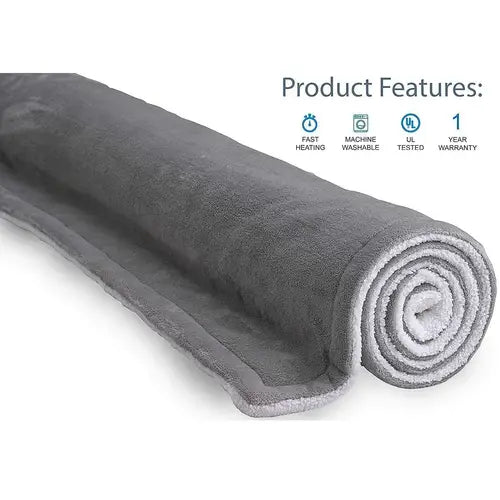 Double-side Flannel Heated Electric Throw Rug Blanket Fast Heating Warm Washable Grey