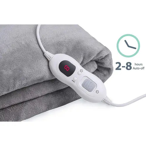 Double-side Flannel Heated Electric Throw Rug Blanket Fast Heating Warm Washable Grey