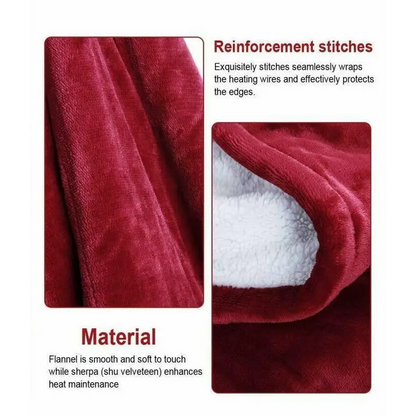 Double-side Flannel Heated Electric Throw Rug Blanket Fast Heating Warm Washable Red