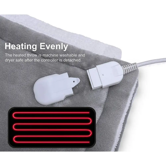 Double-side Flannel Heated Electric Throw Rug Blanket Fast Heating Warm Washable Grey