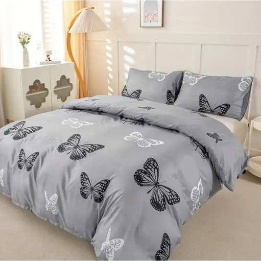 Dreamfields - Mono Papilio Quilt Cover Set - (3pcs Double Size)
