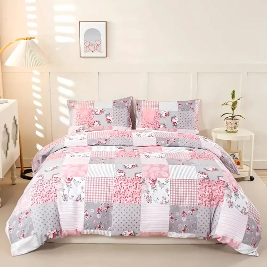 Dreamfields - Soft Pink Plaid Quilt Cover Set - (3pcs King Size)