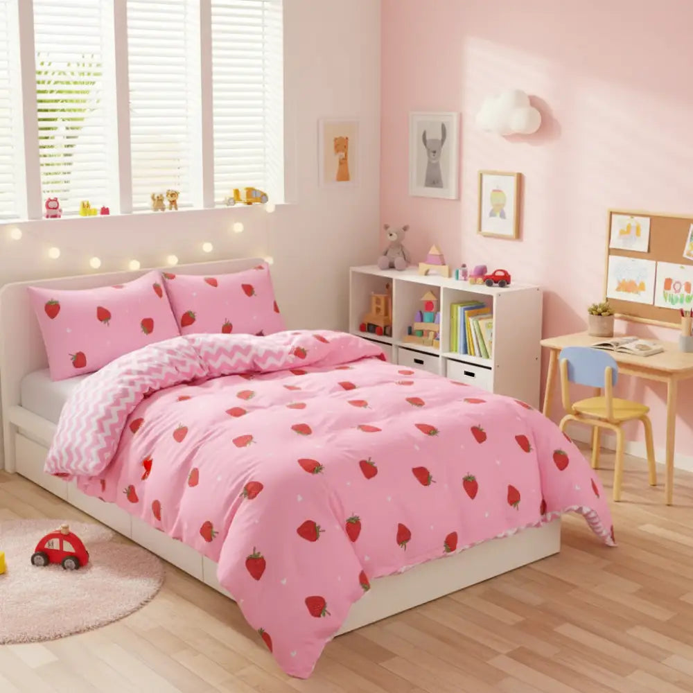 Dreamfields - Strawberry Dream Quilt Cover Set - (2pcs King Single Size)