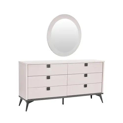 Dressing Chest with 6 Storage Drawers Mdf Mirror Combination of Champagne and Black Colour
