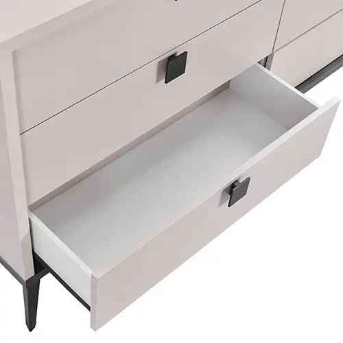 Dressing Chest with 6 Storage Drawers Mdf Mirror Combination of Champagne and Black Colour