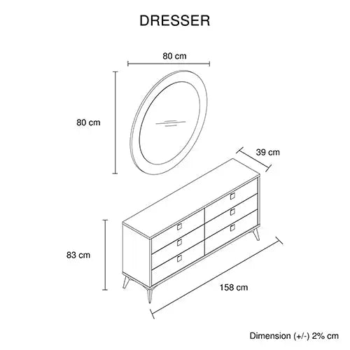 Dressing Chest with 6 Storage Drawers Mdf Mirror Combination of Champagne and Black Colour