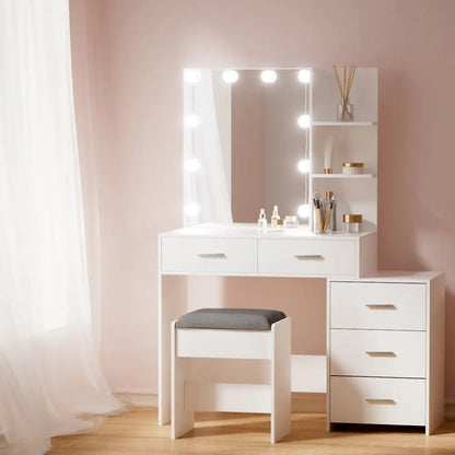 Dressing Table Set Stool 12 Led Bulbs White Dale