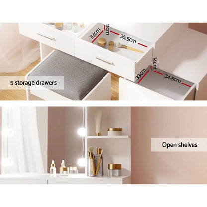 Dressing Table Set Stool 12 Led Bulbs White Dale