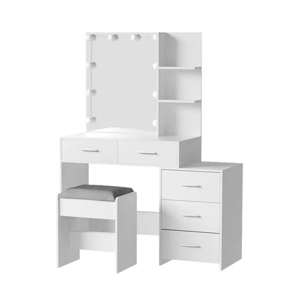 Dressing Table Set Stool 12 Led Bulbs White Dale