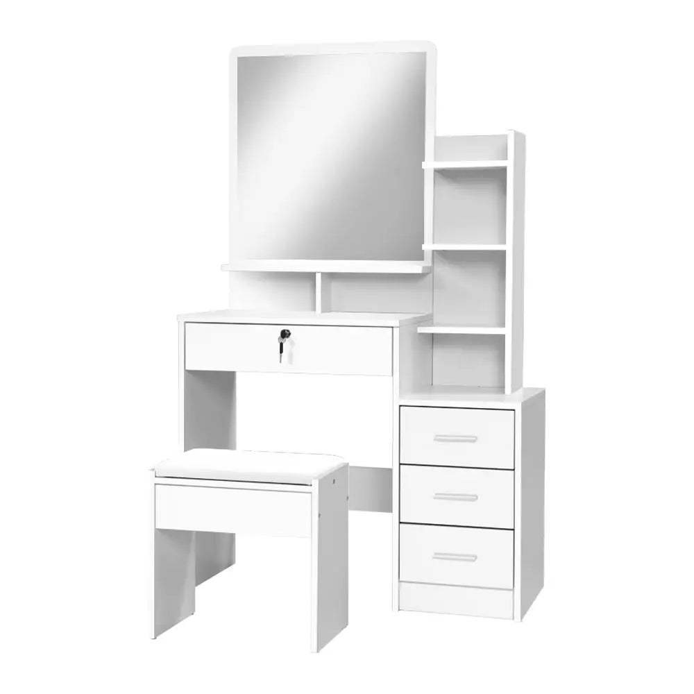 Dressing Table Stool Set 4 Drawers White