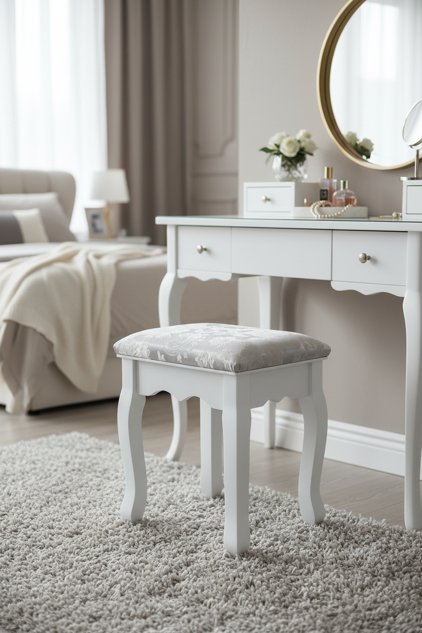 Dressing Table Stool Velvet White