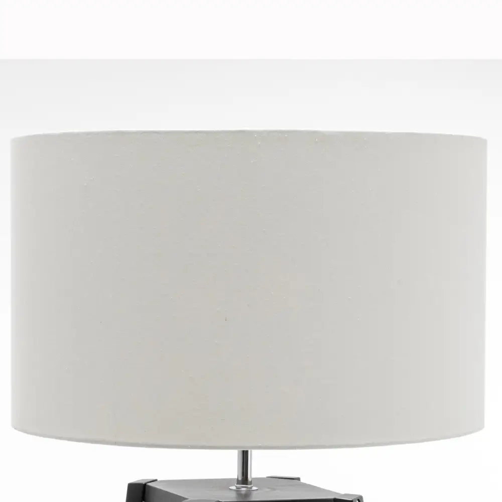 Eiffel 3 Tier Natural Wood Floor Lamp W/ Storage Shelves + off White Linen Shade