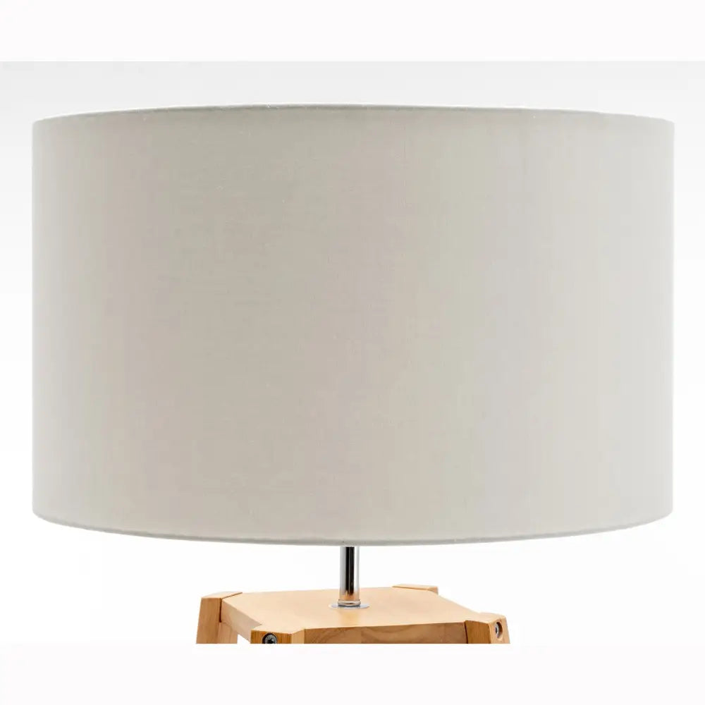 Eiffel 3 Tier Natural Wood Floor Lamp W/ Storage Shelves + off White Linen Shade