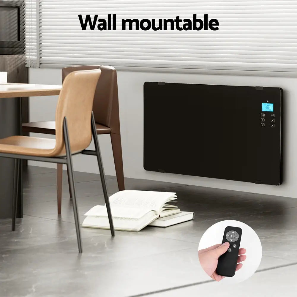 Electric Convection Heater Black 2000w | Black Wall-mountable Electric Heater Sleek