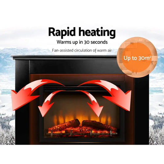 Electric Fireplace Fire Heater 2000w Black | Black Electric Fireplace Realistic Logs