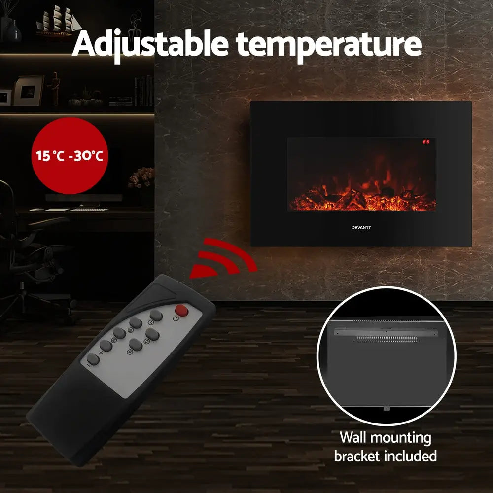 Electric Fireplace Fire Heater 2000w Black