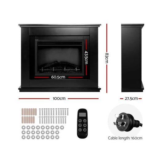 Electric Fireplace Fire Heater 2000w Black | Black Electric Fireplace Sleek Modern