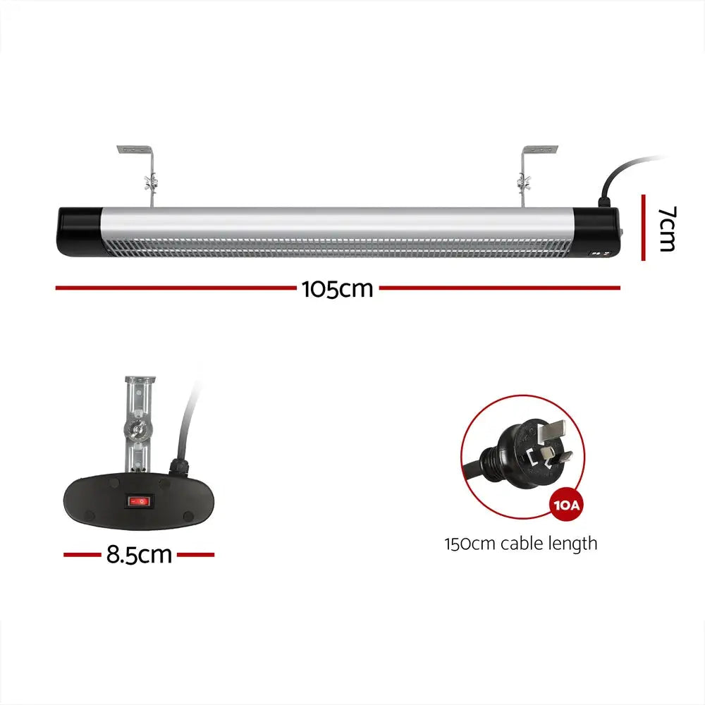 Electric Strip Heater Radiant Heaters 3000w | 105cm Long Silver Black Led