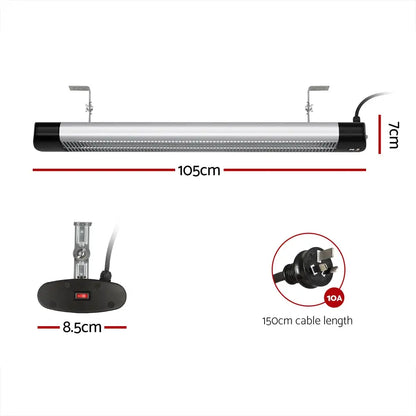 Electric Strip Heater Radiant Heaters 3000w | 105cm Long Silver Black Led