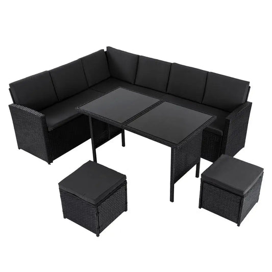 Ella 8-seater Modular Outdoor Garden Lounge and Dining Set with Table Stools in Black
