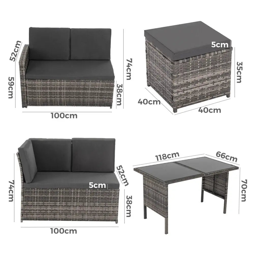 Ella 8-seater Modular Outdoor Garden Lounge and Dining Set with Table Stools in Dark Grey Weave