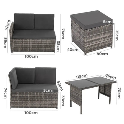 Ella 8-seater Modular Outdoor Garden Lounge and Dining Set with Table Stools in Dark Grey Weave