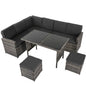 Ella 8-seater Modular Outdoor Garden Lounge and Dining Set with Table Stools in Dark Grey Weave