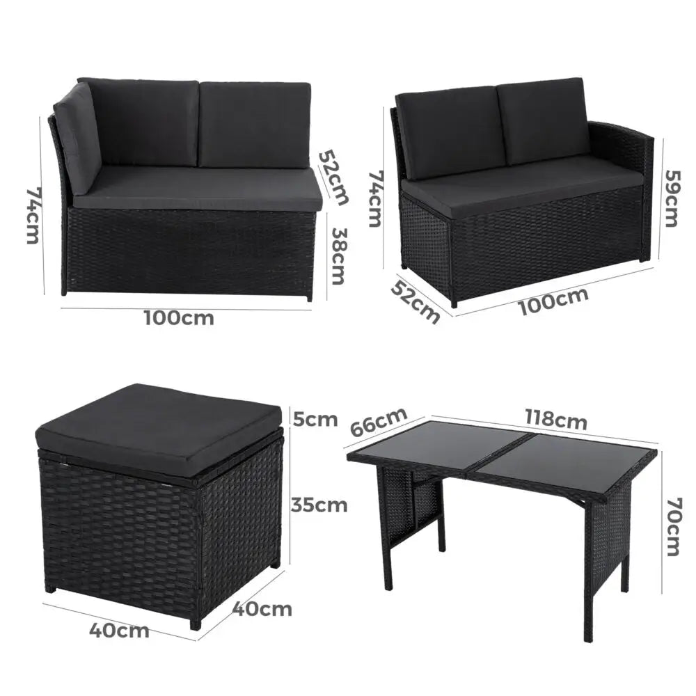 Ella 8-seater Modular Outdoor Garden Lounge and Dining Set with Table Stools in Black