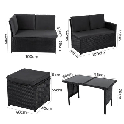 Ella 8-seater Modular Outdoor Garden Lounge and Dining Set with Table Stools in Black