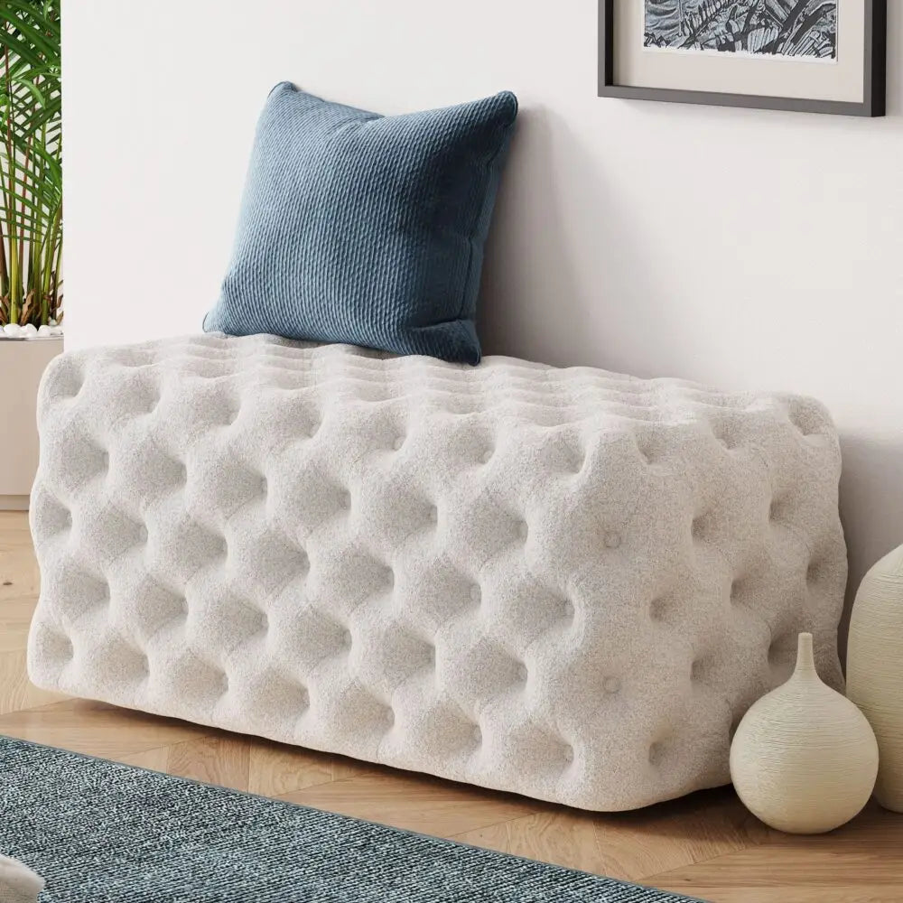 Elsa Tufted Ottoman Beach Boucle White-rectangular