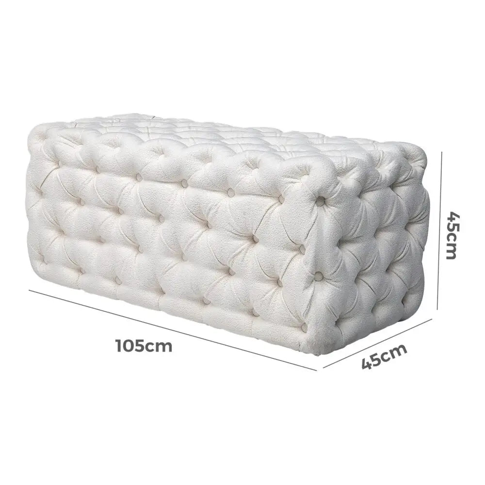 Elsa Tufted Ottoman Beach Boucle White-rectangular
