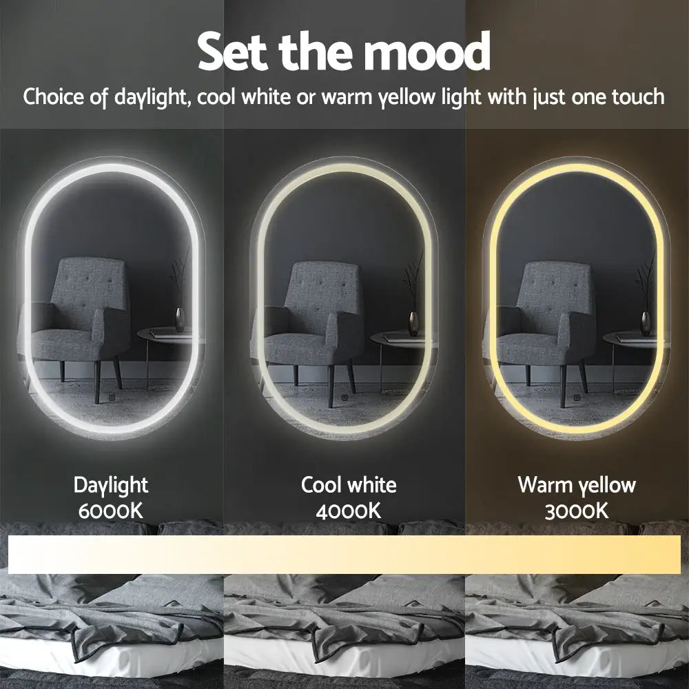 Embellir 2 Led Wall Mirror with Light 50x75cm Bathroom Decor Oval Mirrors Vanity